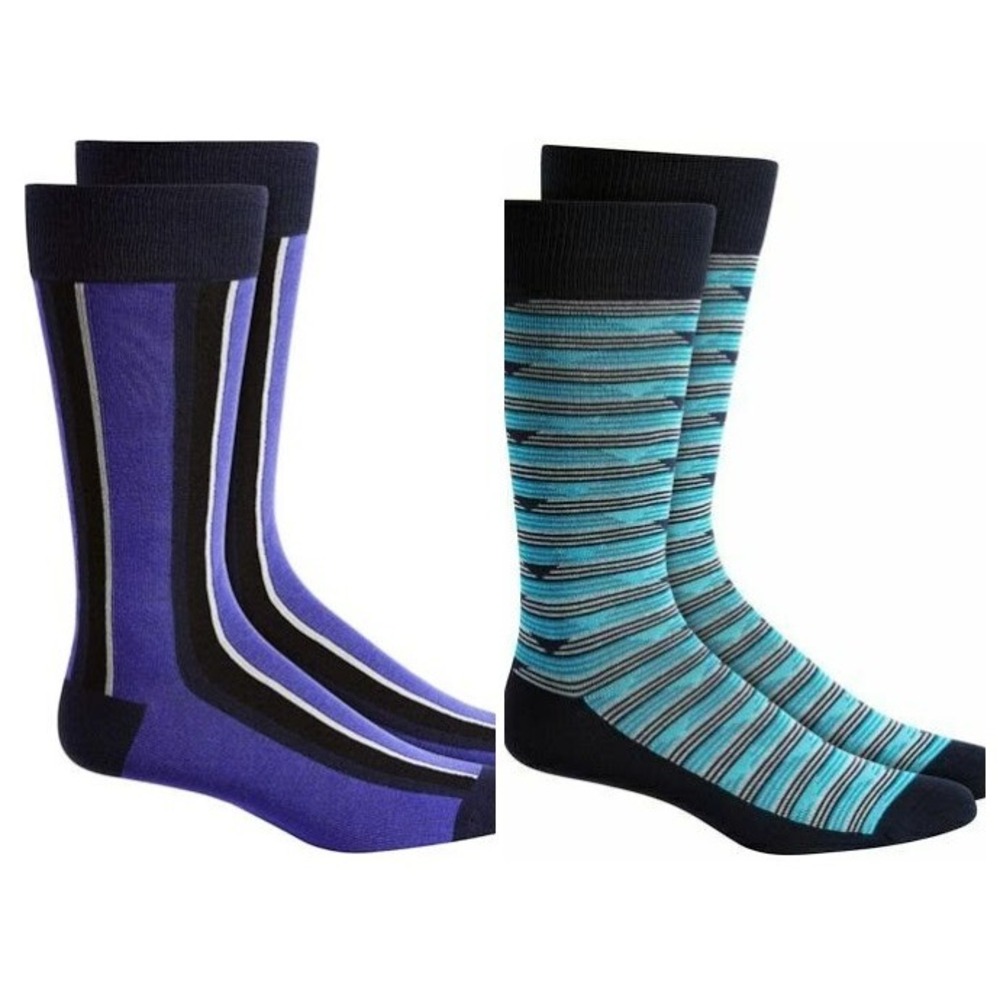 Alfani Men's Set of 2 Striped Triangle Vertical Dress Socks Size 7-12